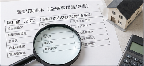 全部事項証明書で抵当権などの権利情報を確認するイメージ