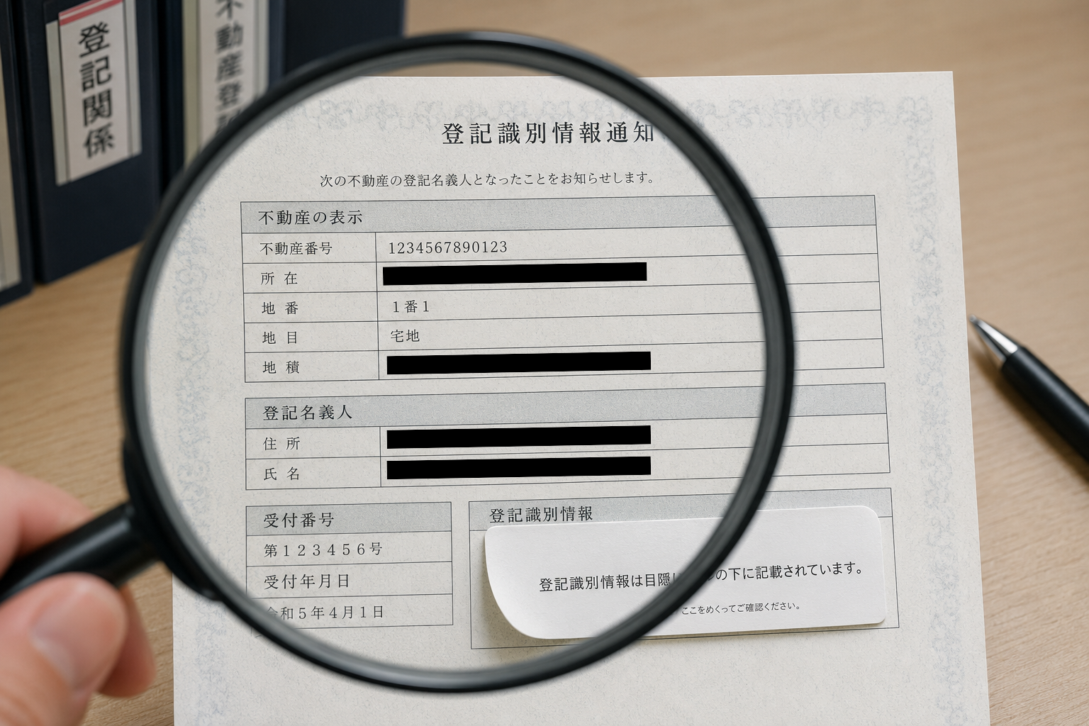 登記識別情報の12桁の符号と不動産登記手続の関係を示すイメージ