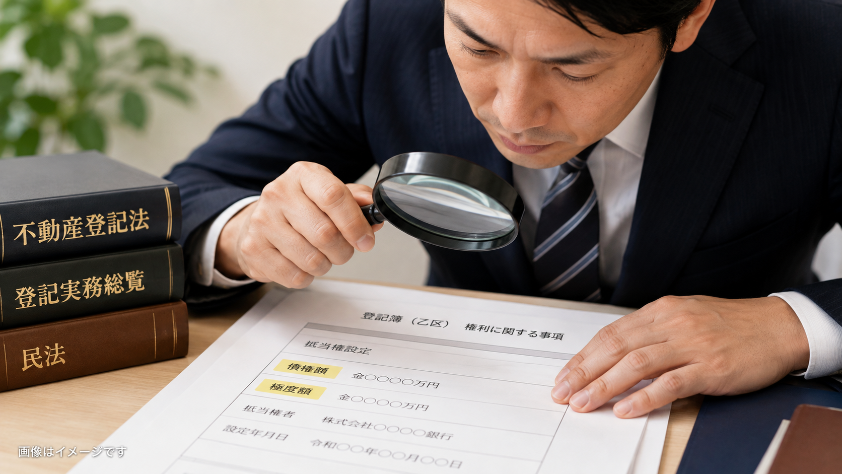 登記簿謄本の乙区で債権額と極度額を比較するイメージ