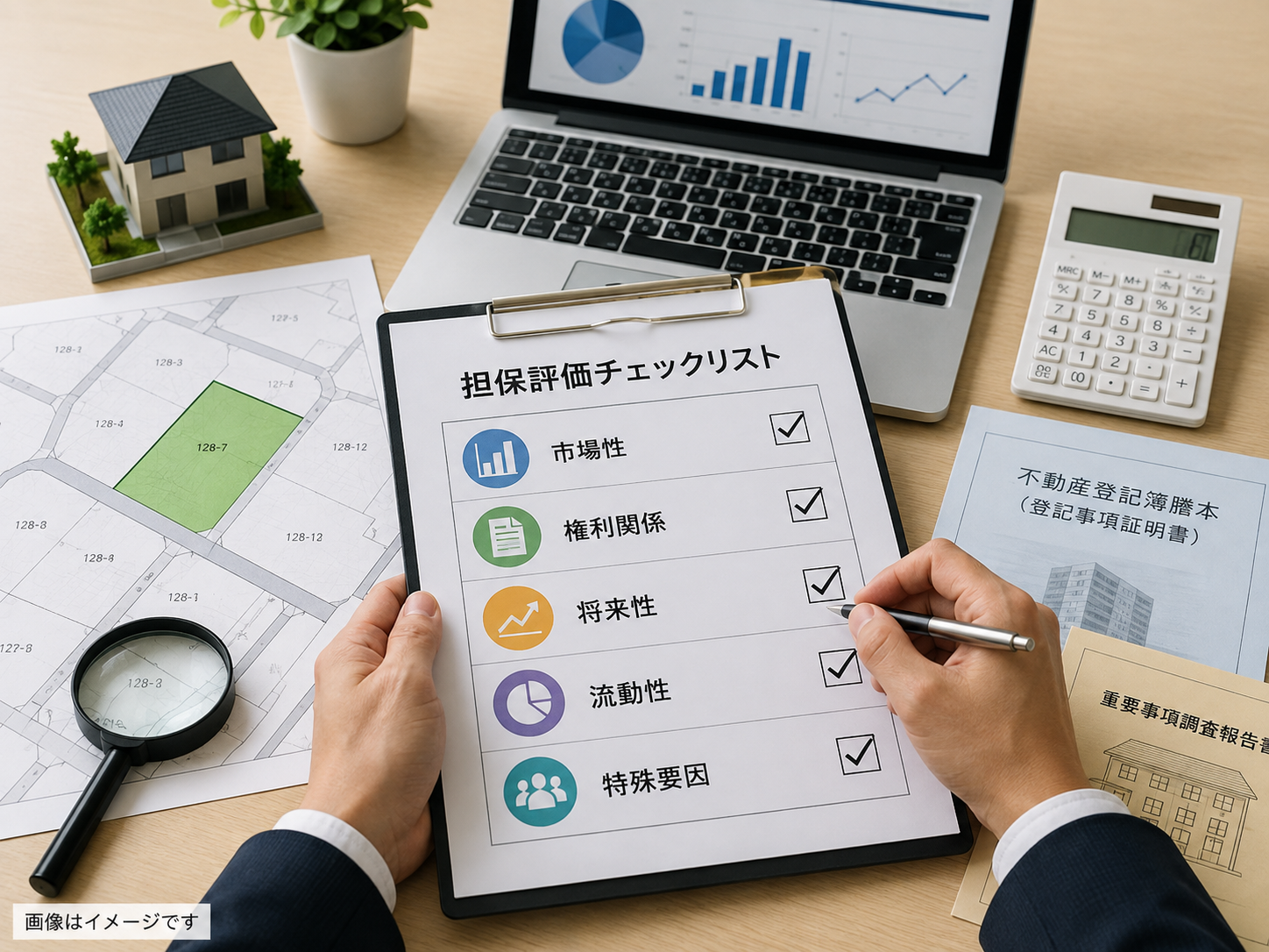 市場性・権利関係・将来性・流通性・特殊要因を確認する担保評価チェックリストのイメージ