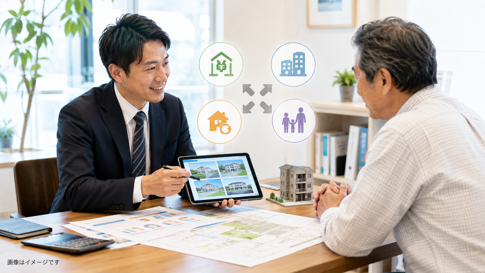 地図と登記情報から駐車場所有者と営業候補を抽出する不動産営業のイメージ