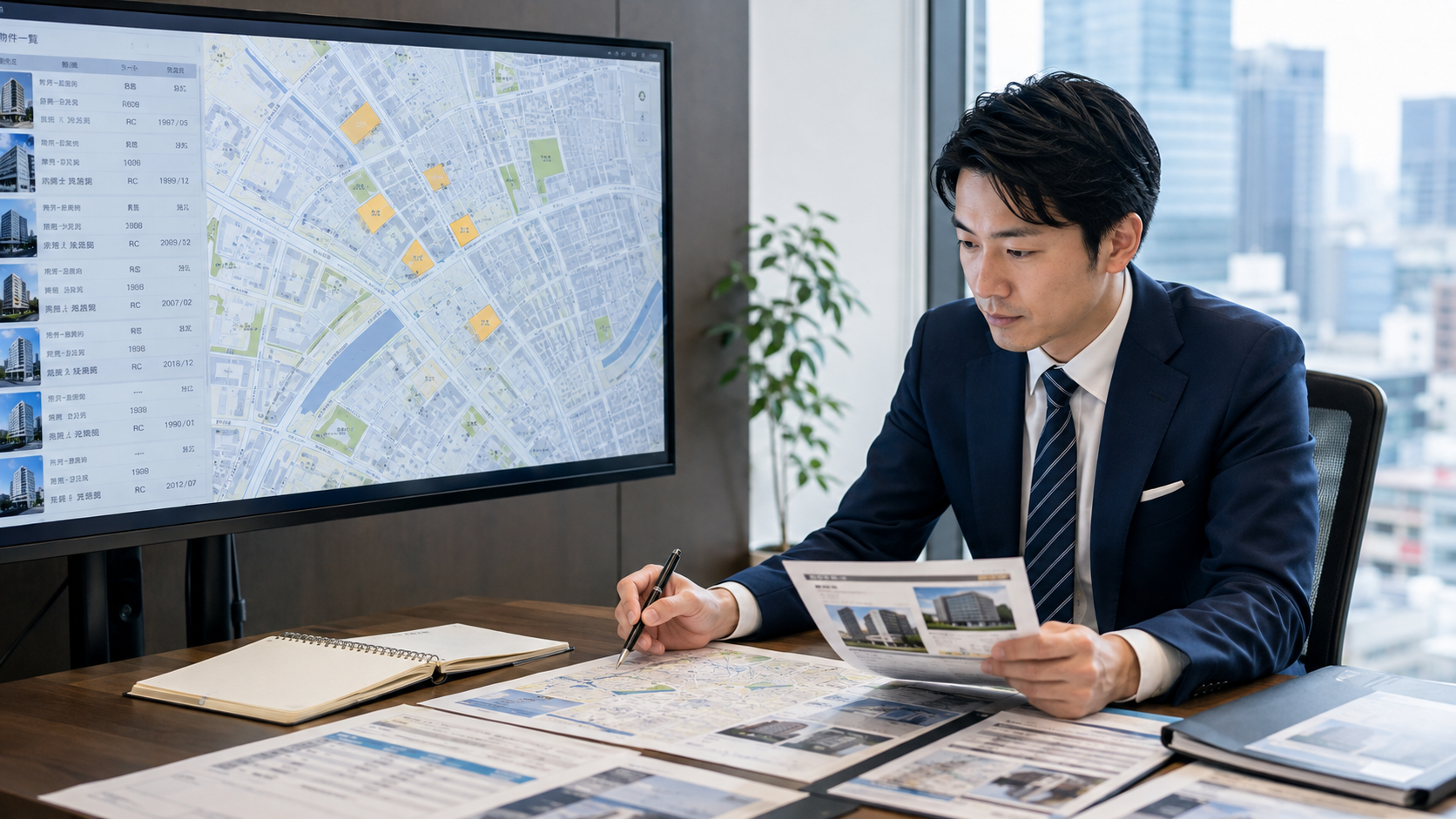 地図で候補物件を探し登記情報から営業仮説を立てて融資提案へつなげる流れ