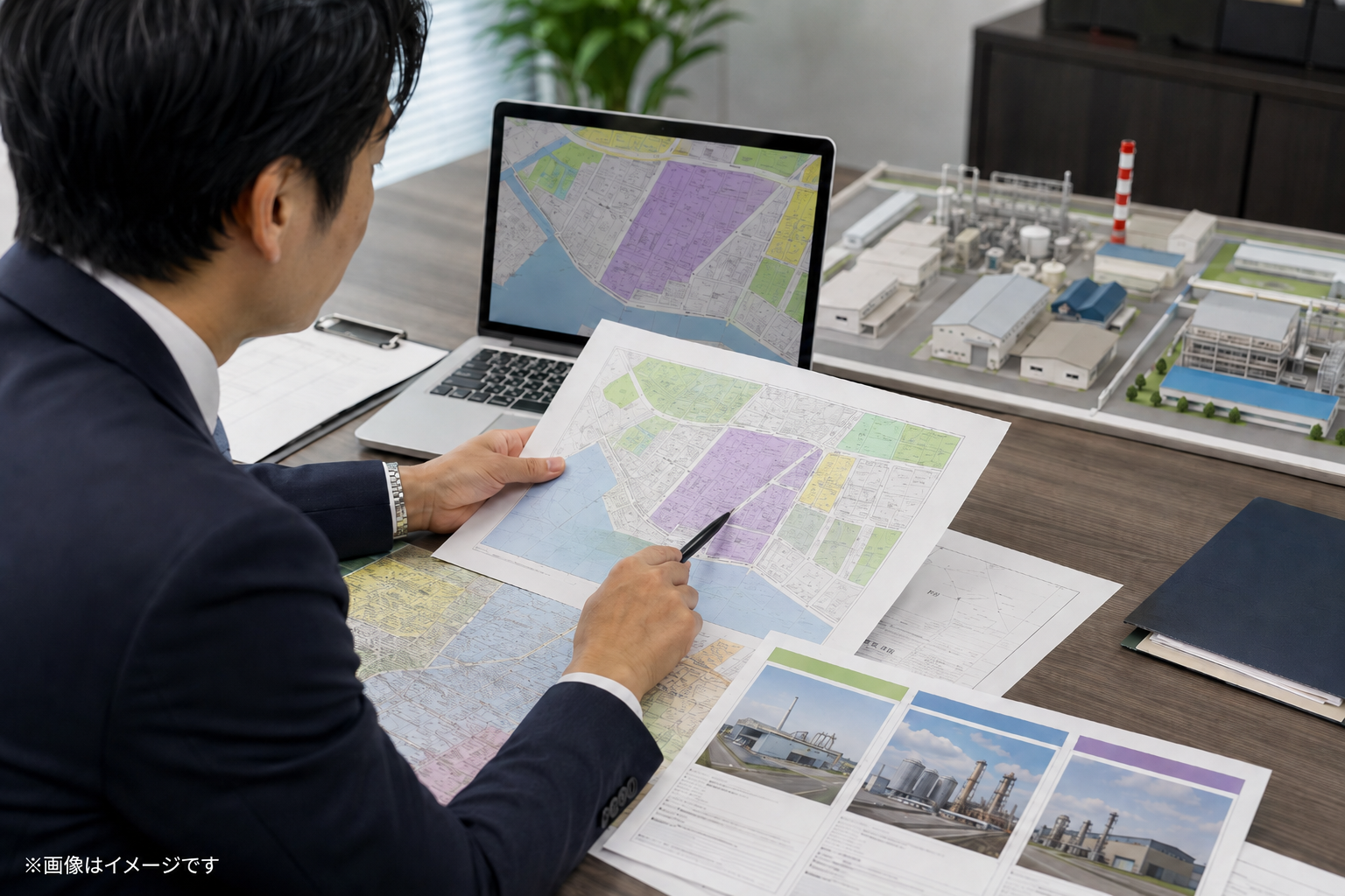 準工業地域・工業地域・工業専用地域で住宅・倉庫・工場の用途が異なることを比較するイメージ