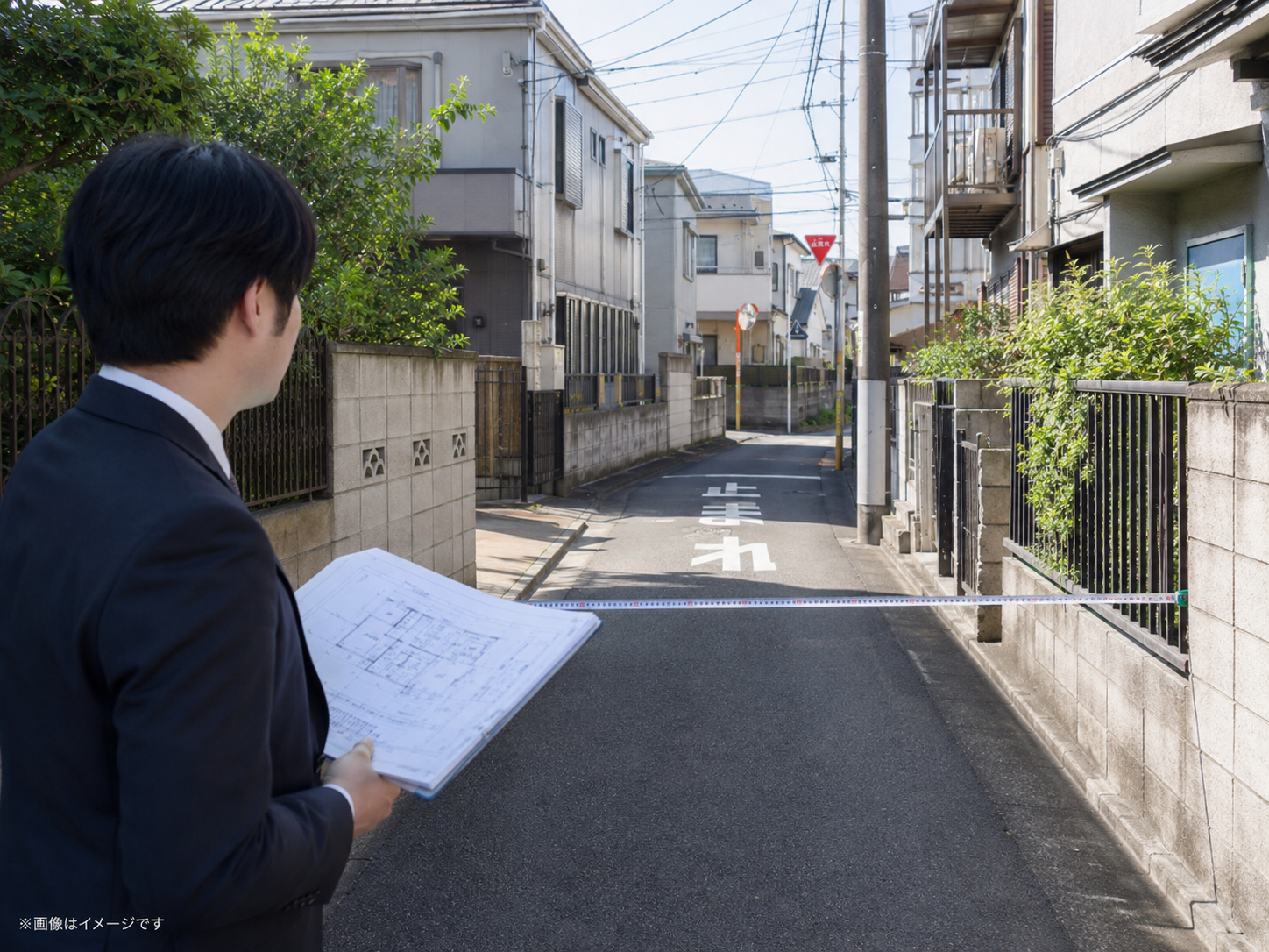 前面道路幅員4mによって指定容積率200パーセントが160パーセントに制限されるイメージ