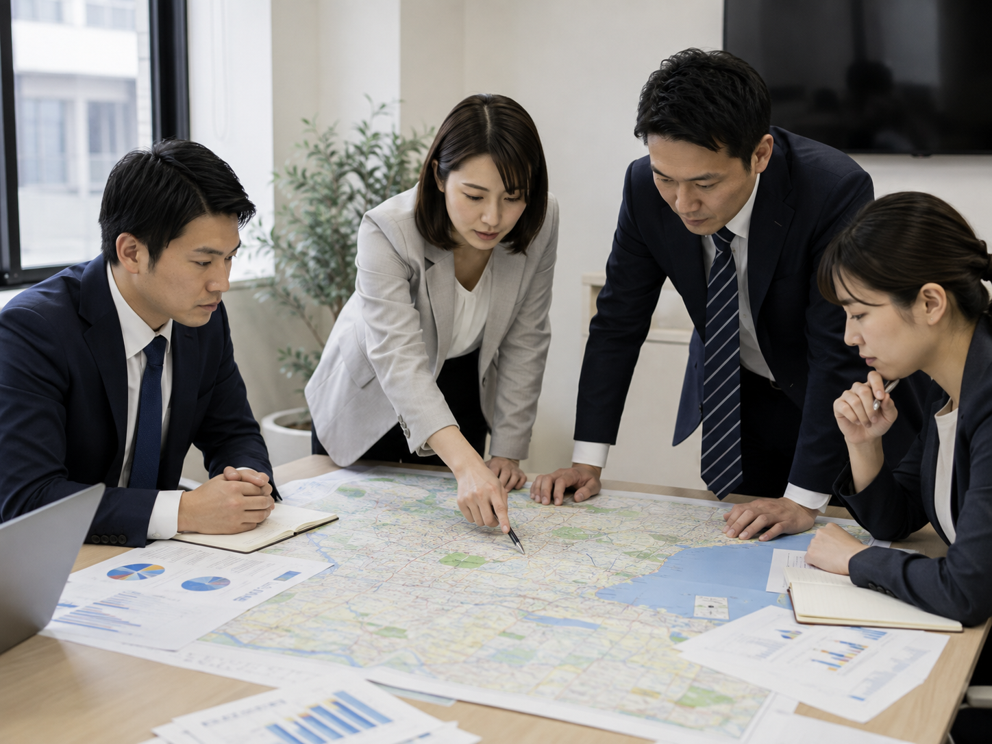 地図から候補抽出し登記確認・仮説・優先順位・面談・結果分析へ進む融資先開拓の実務フロー