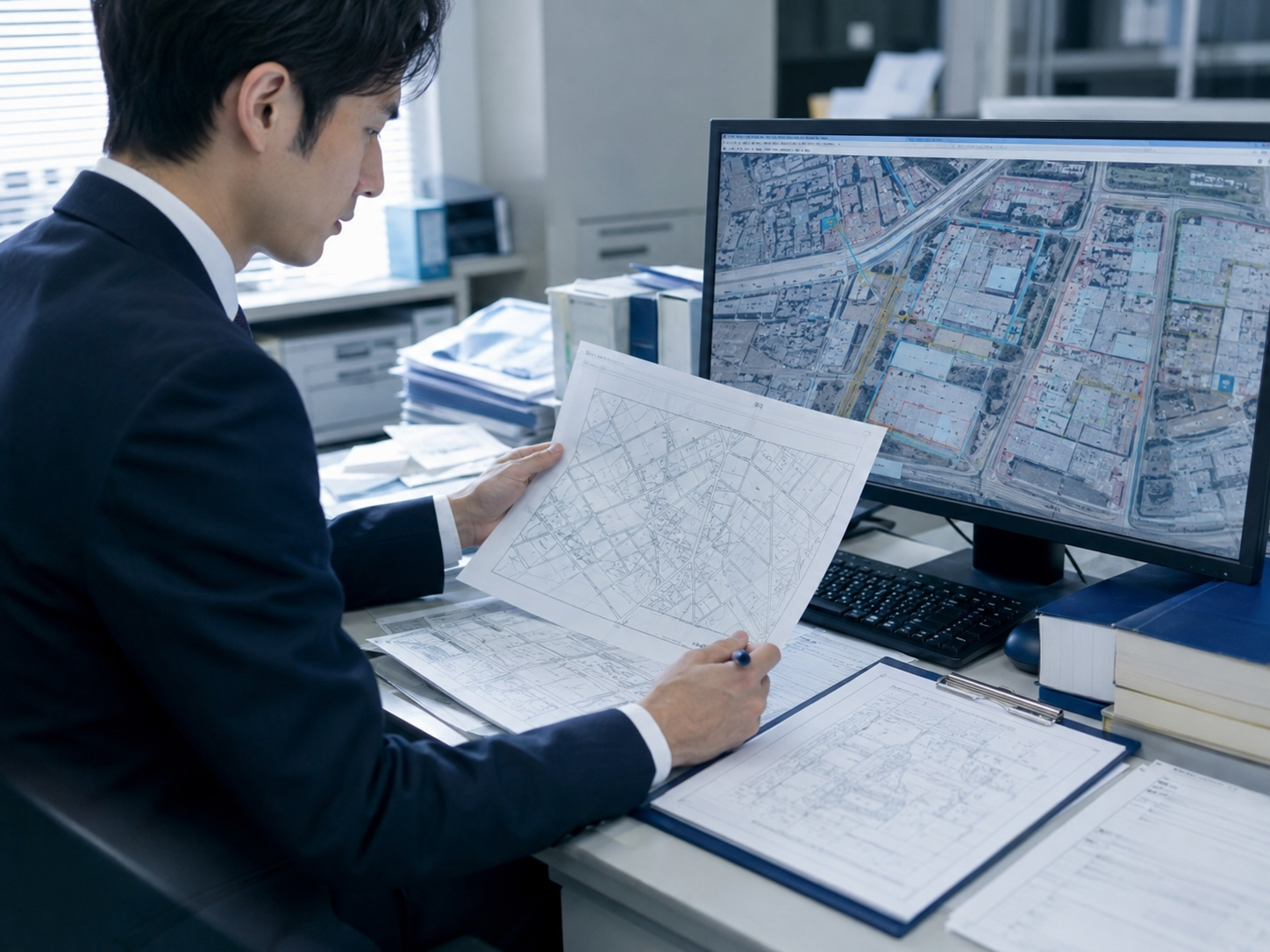 住宅敷地と前面道路の関係を表現した抽象的な実写イメージ