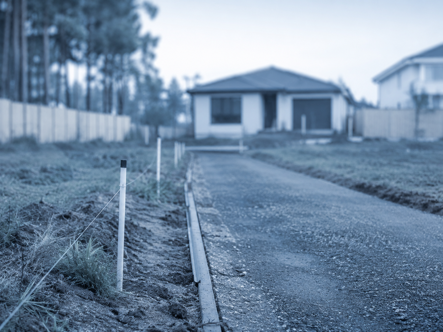 住宅地の私道と複数の敷地が接する様子を表現した実写イメージ