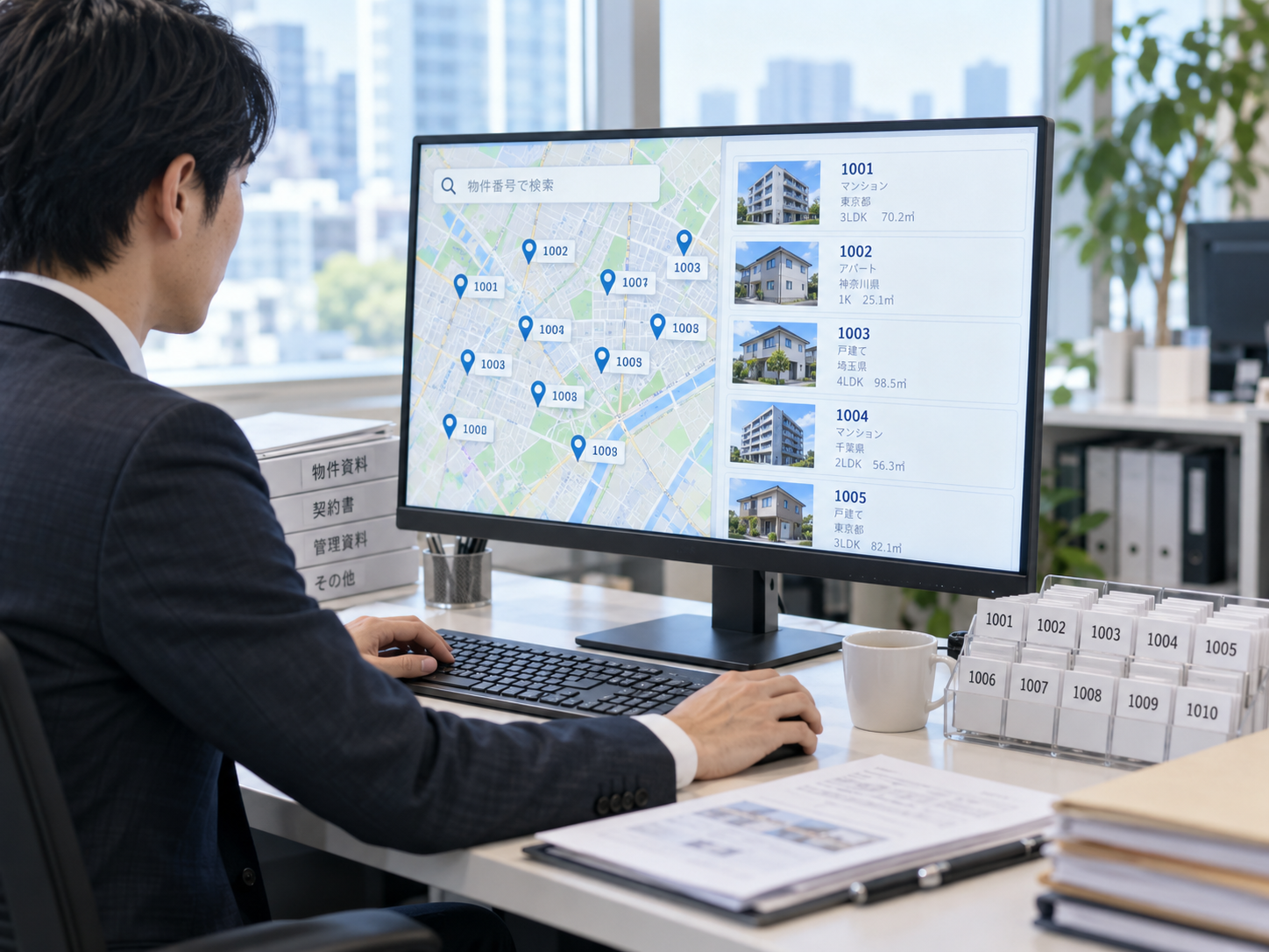 オンラインの登記情報サービスで不動産番号13桁と管轄登記所を指定して登記情報を請求するイメージ