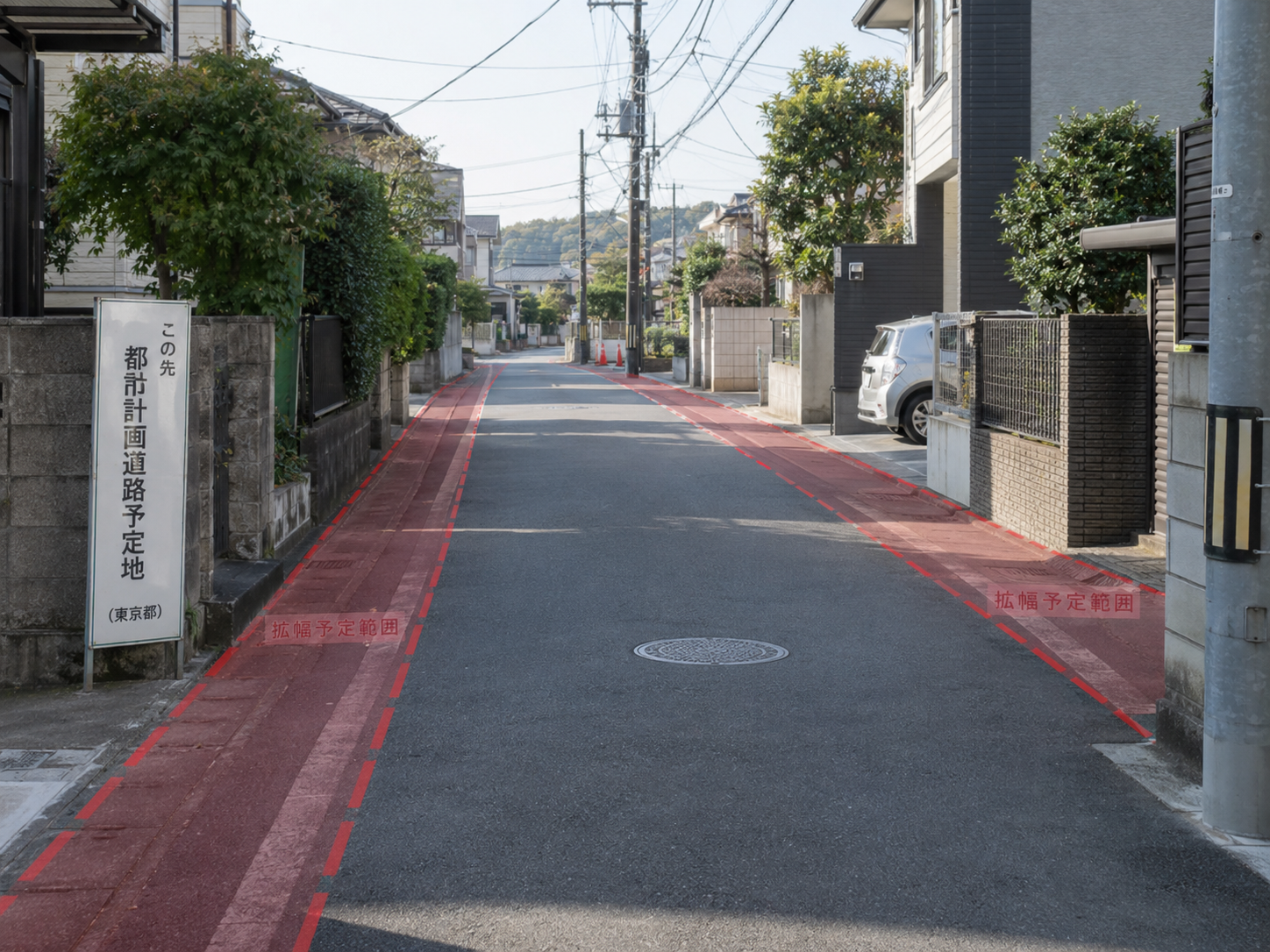 自治体の都市計画Web GISで道路予定線と敷地の重なりを確認するイメージ
