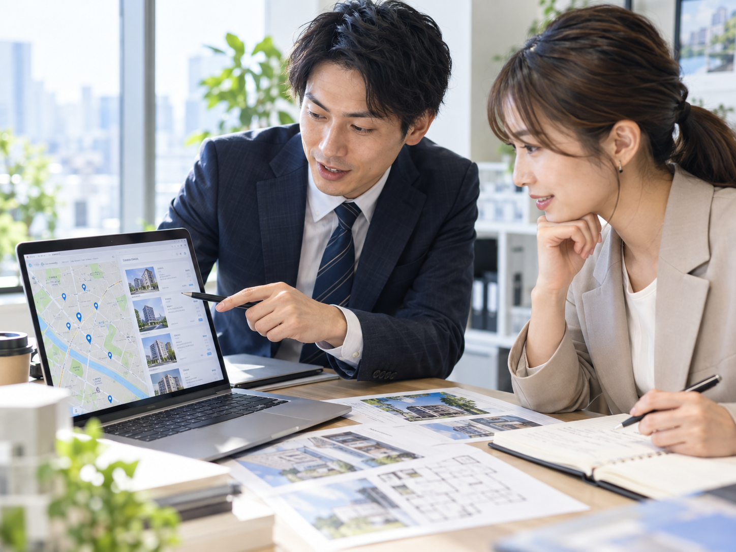 地図検索と条件抽出から不動産の営業候補を探すイメージ