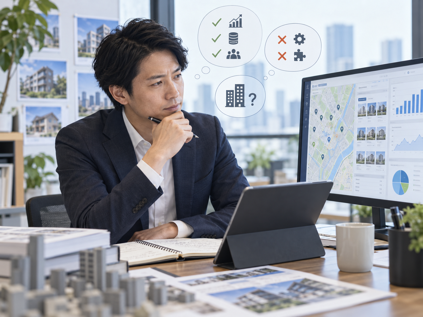 候補物件の情報と登記情報を確認して営業リストへ整理するイメージ