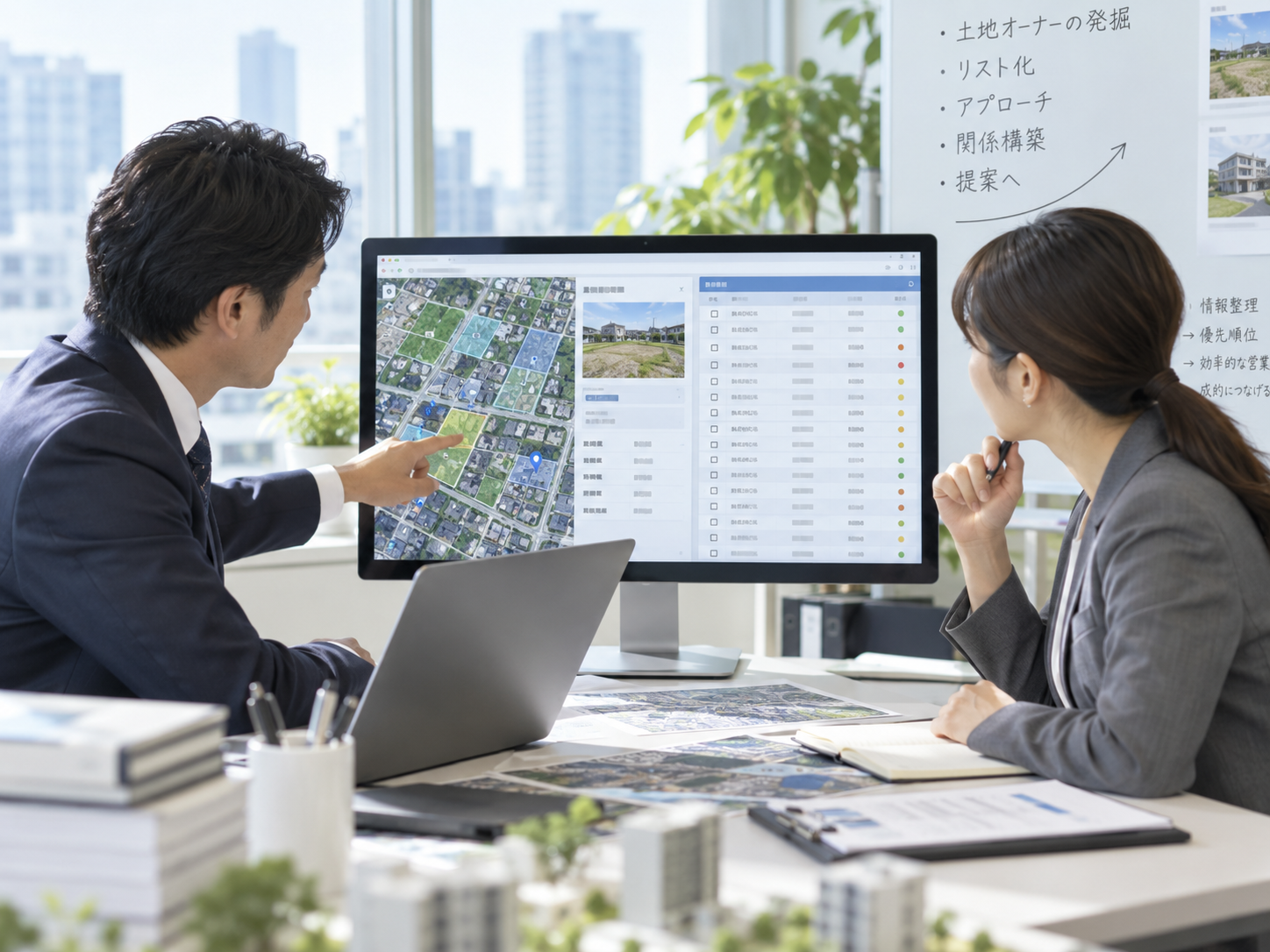 地図から土地所有者候補を営業リスト化する業務イメージ