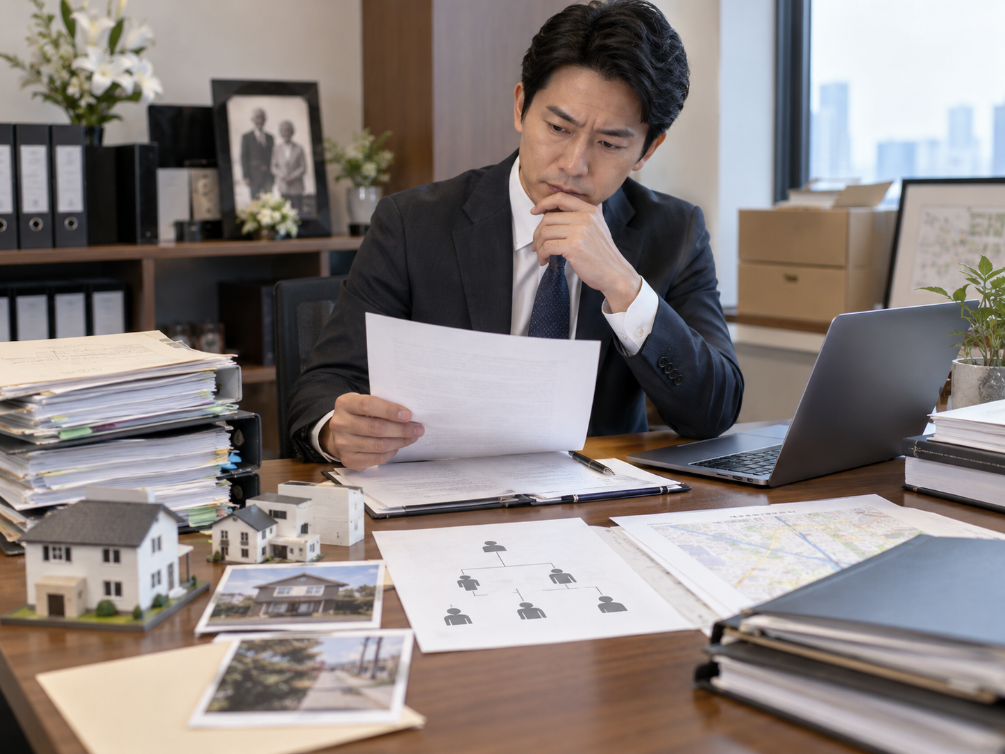 空き家候補の地図情報と所有者情報を営業リストに整理するイメージ