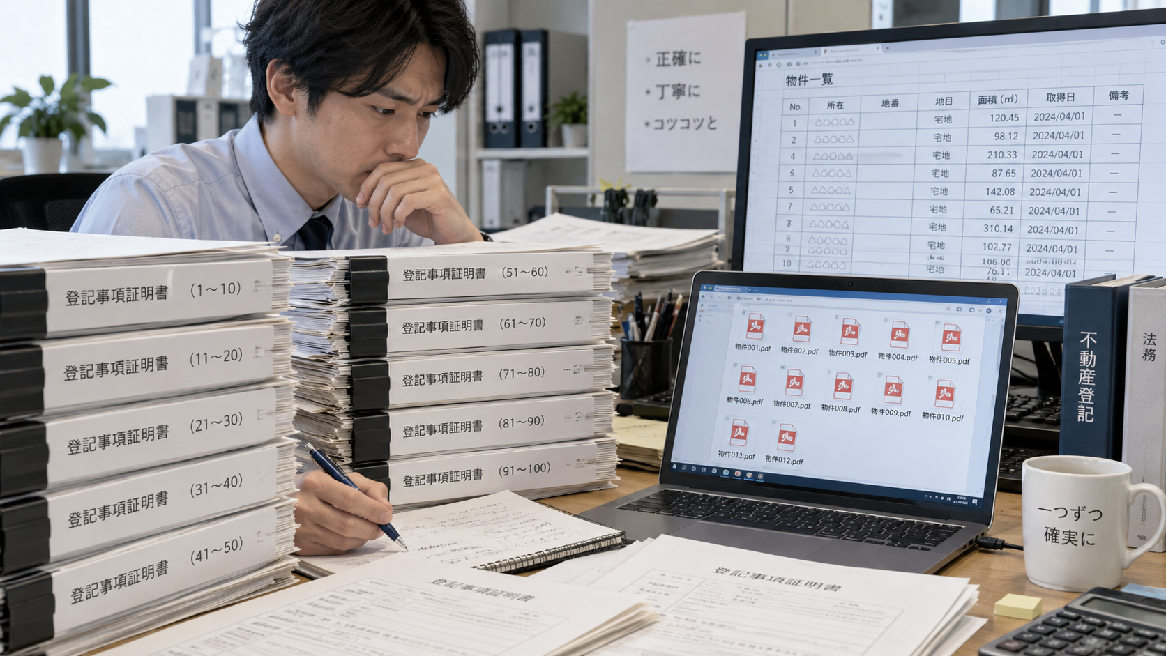 登記簿PDFをExcelデータに変換して一覧化するイメージ