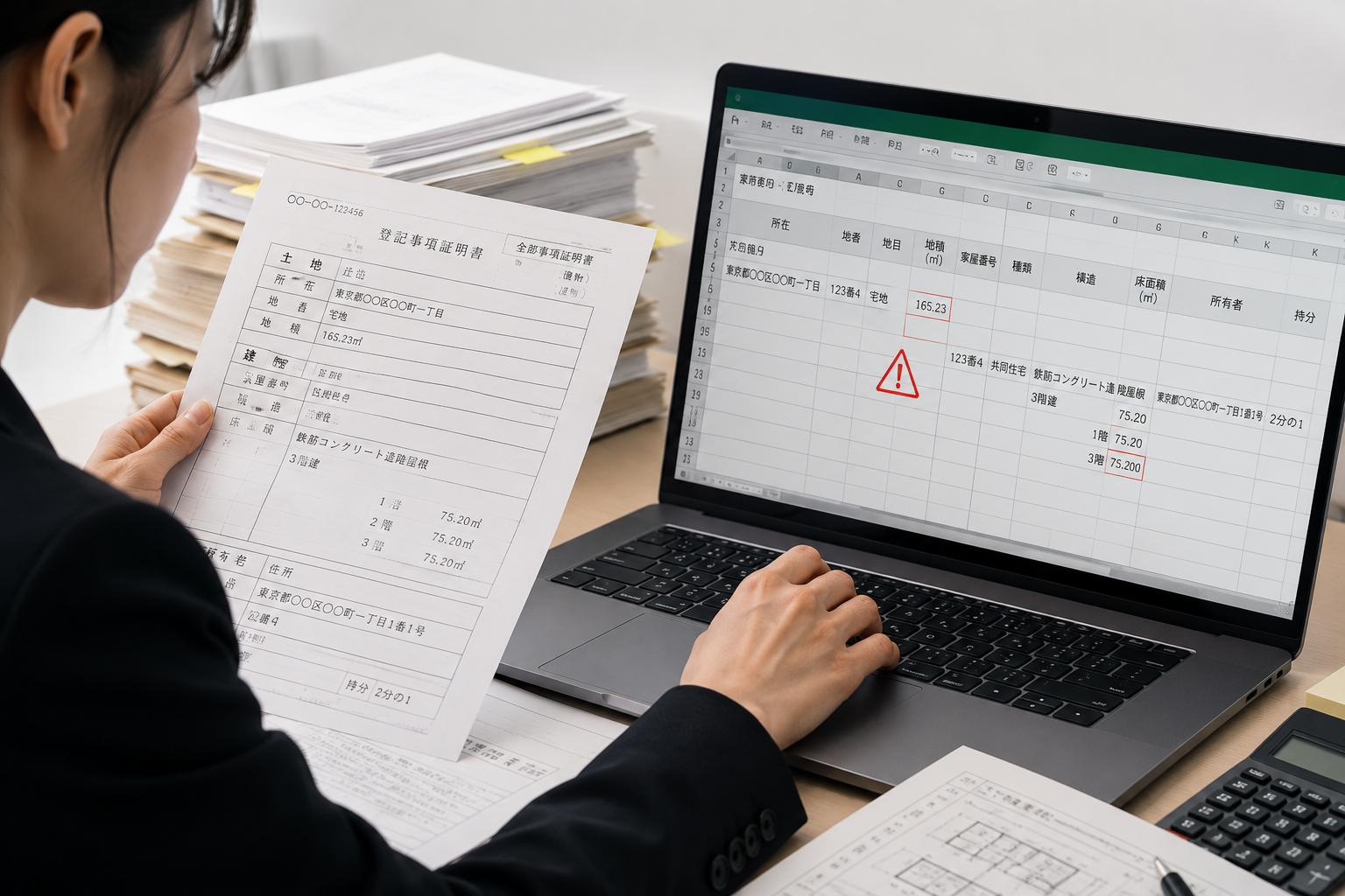 登記簿PDFから所有者・地番・抵当権情報をExcel化するイメージ