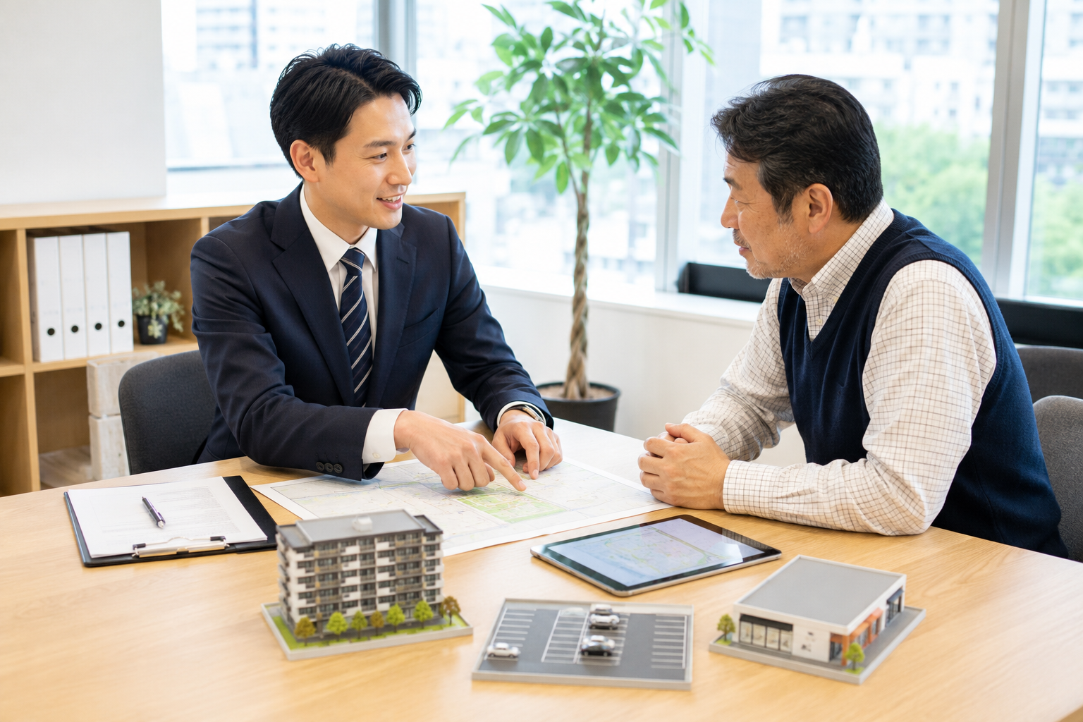 土地活用に向いている土地を地図・法規制・需要から見極めるイメージ