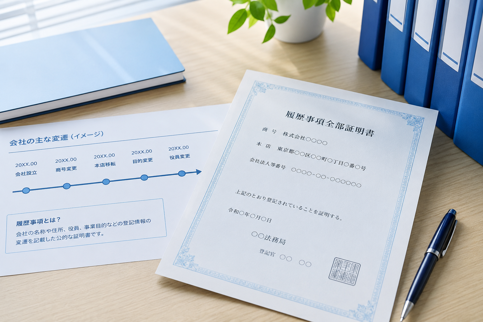 履歴事項全部証明書は、会社の現在の登記内容と直近数年の変更履歴を確認できる代表的な証明書です