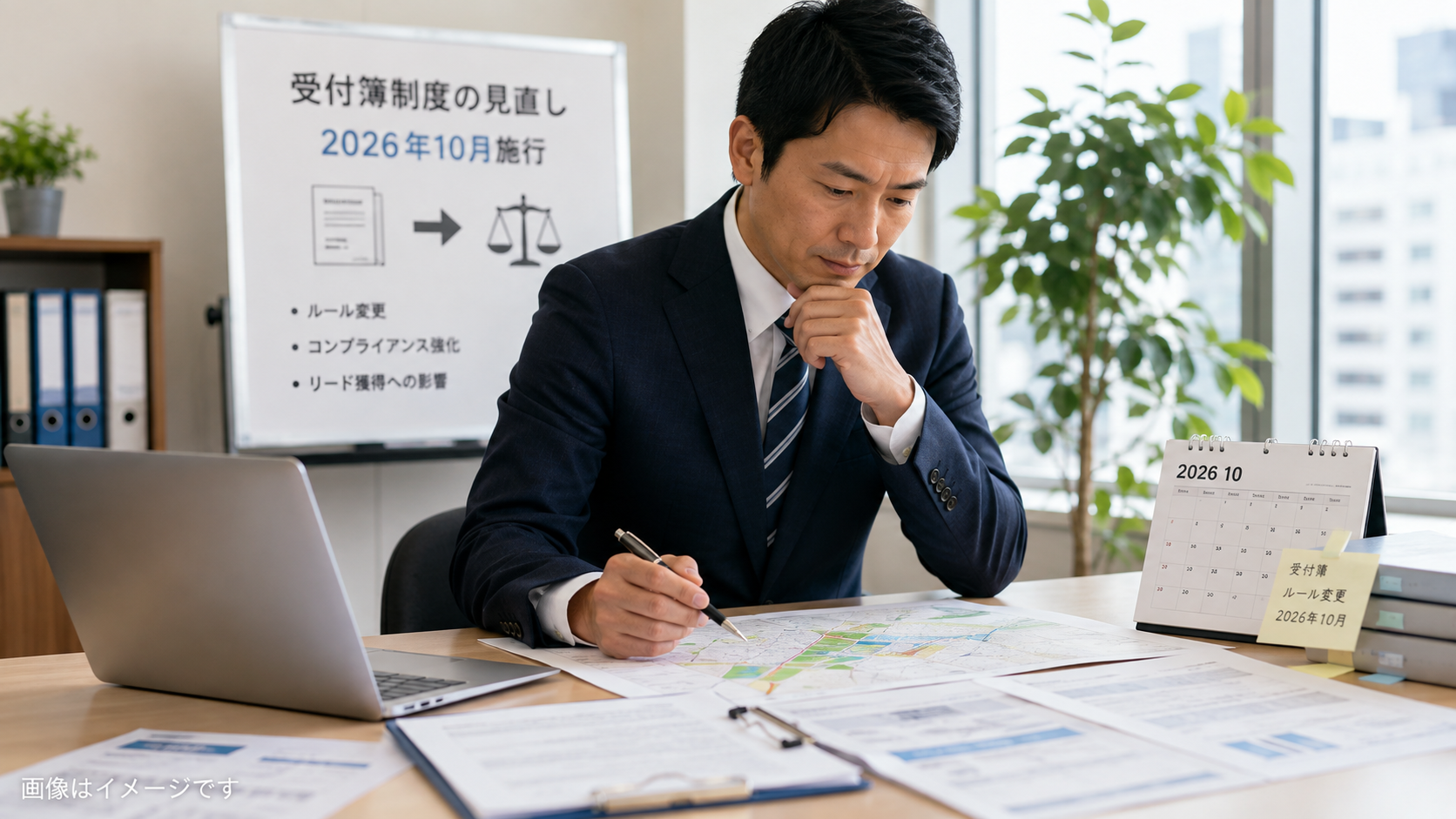 2026年10月の受付帳改正と不動産会社の仕入れへの影響を示すイメージ