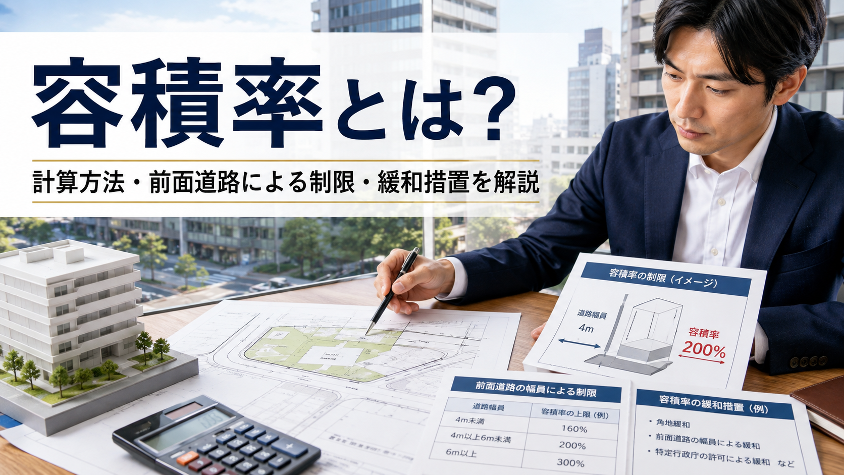 容積率を都市計画図・前面道路・建物ボリュームから確認するイメージ