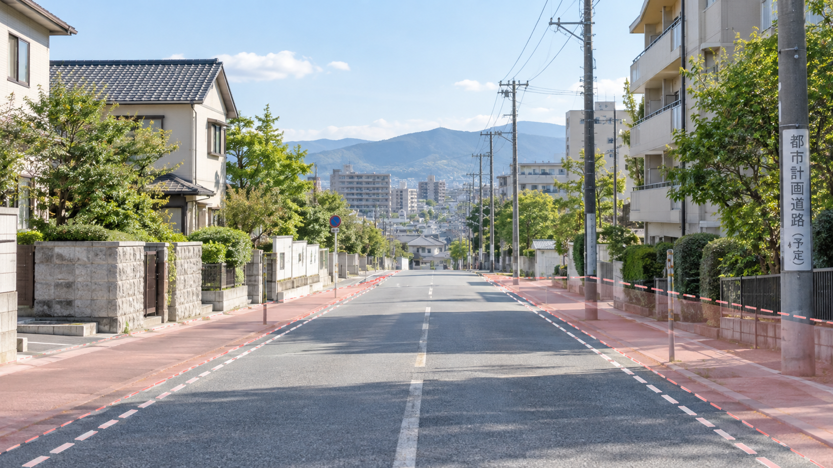 都市計画道路の予定線と対象地を地図上で確認する不動産調査のイメージ