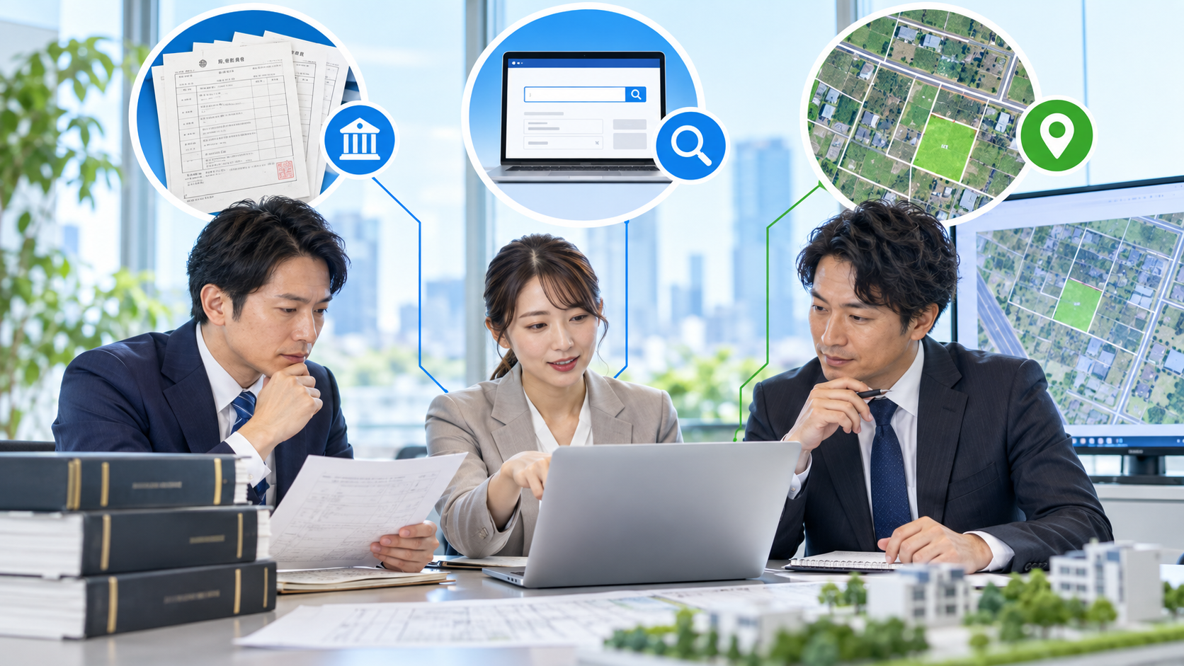 土地所有者を検索できるサービスを比較|法務局・登記情報提供サービス・不動産調査ツールの違いの解説イメージ