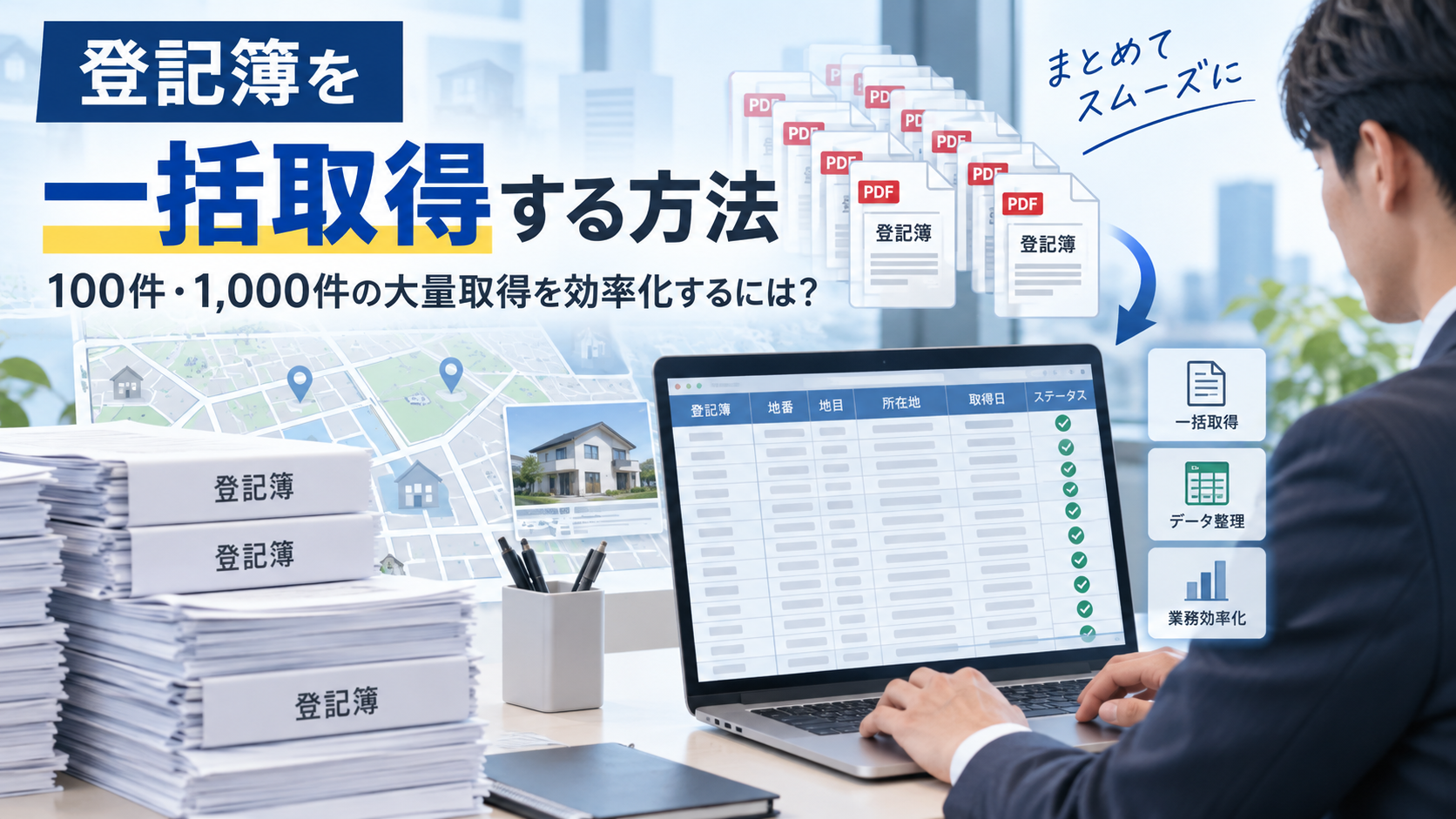 登記簿を一括取得する方法|100件・1,000件の大量取得を効率化するには?の解説イメージ